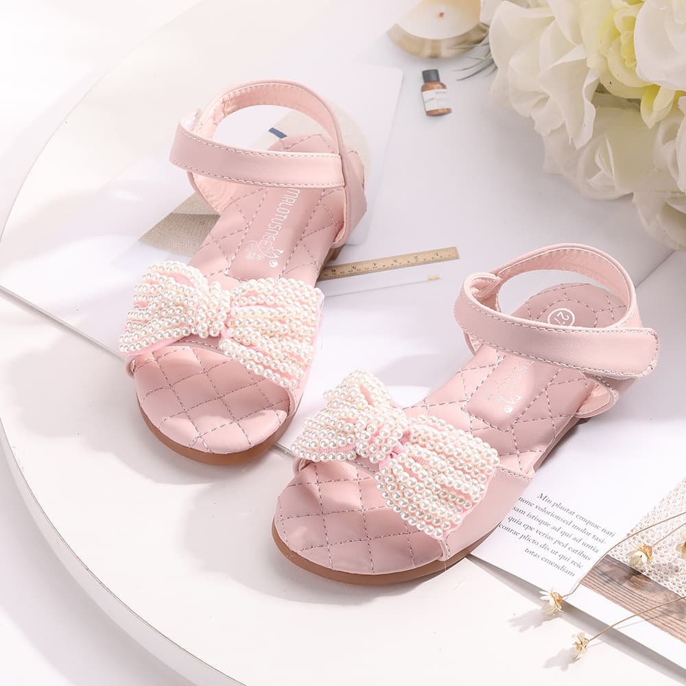 Korean Princess Sandals Pearl Bow Girls Flat Sandals Girl Flower Sandals