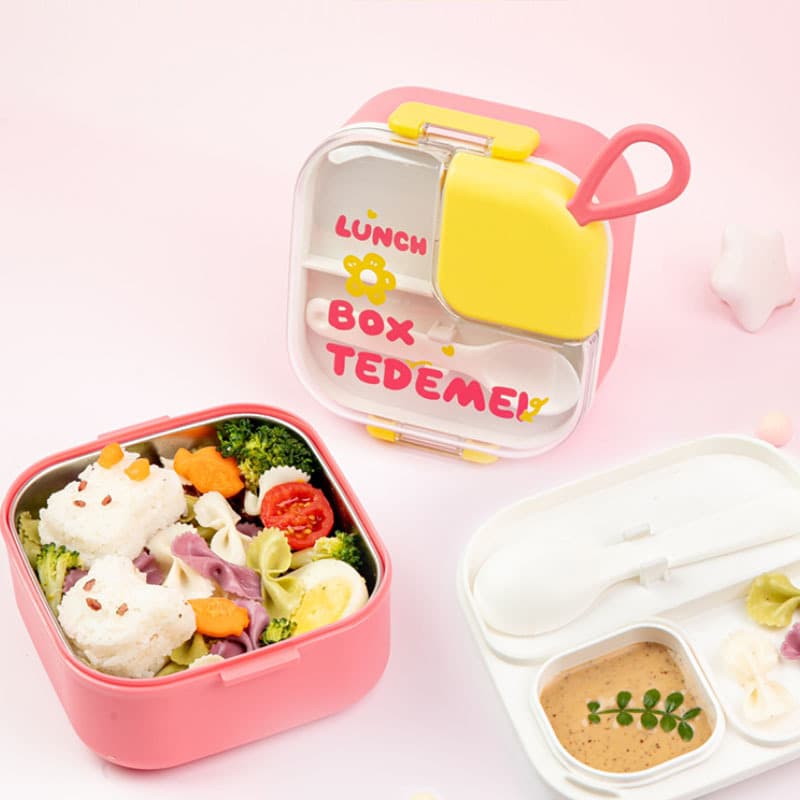 Lunch Box Office Worker 304 Stainless Steel Bento Box Simple Style Double Layer Compartment Lunch Box Set