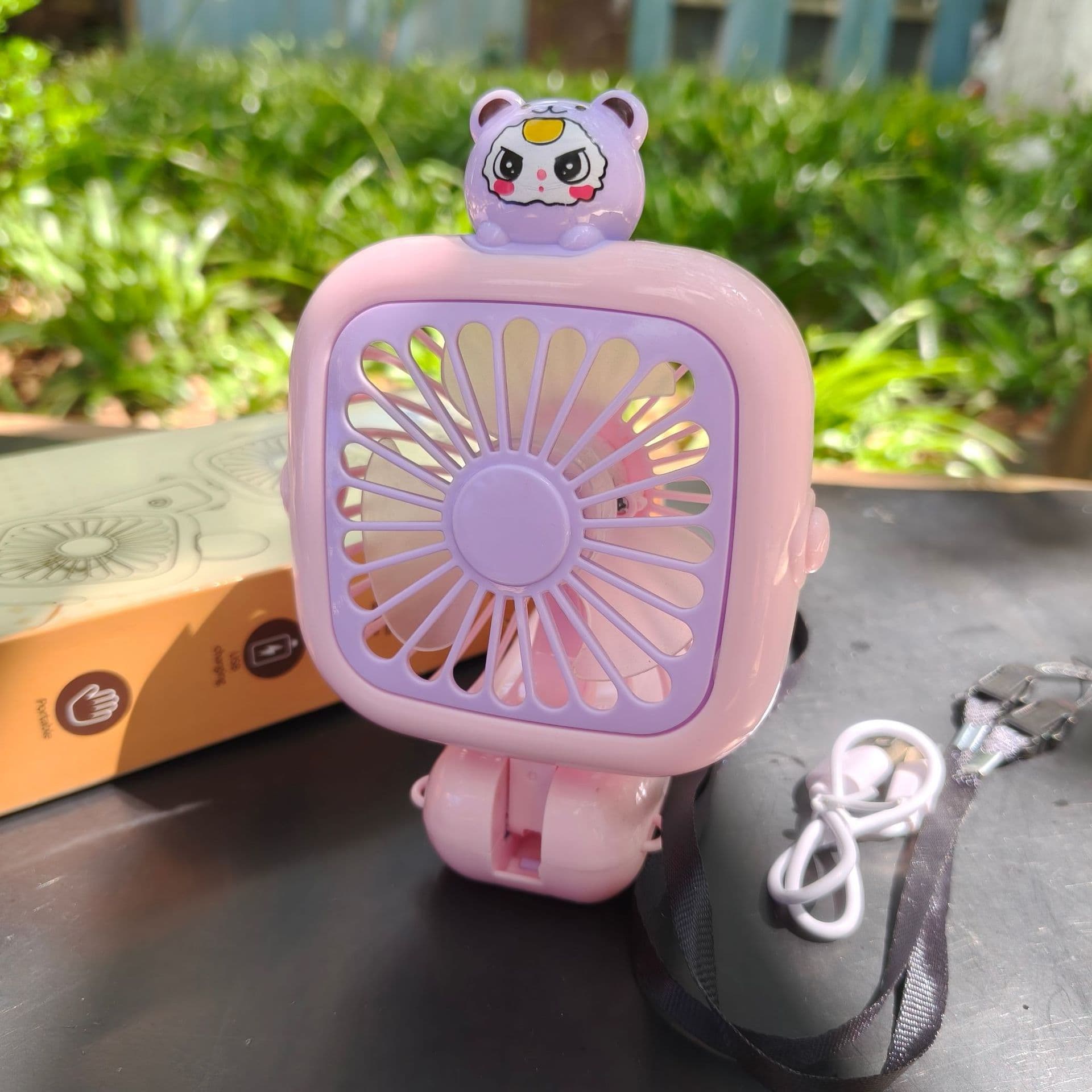 New Cartoon Handheld Mini Fan Desktop Rechargeable Portable USB Fan
