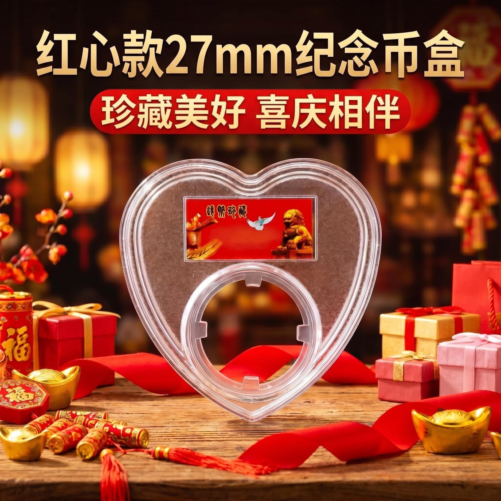 Heart-shaped 27mm two-wheel zodiac coin identification box, rating box, collection box, coin protection box, zodiac coin coin empty box