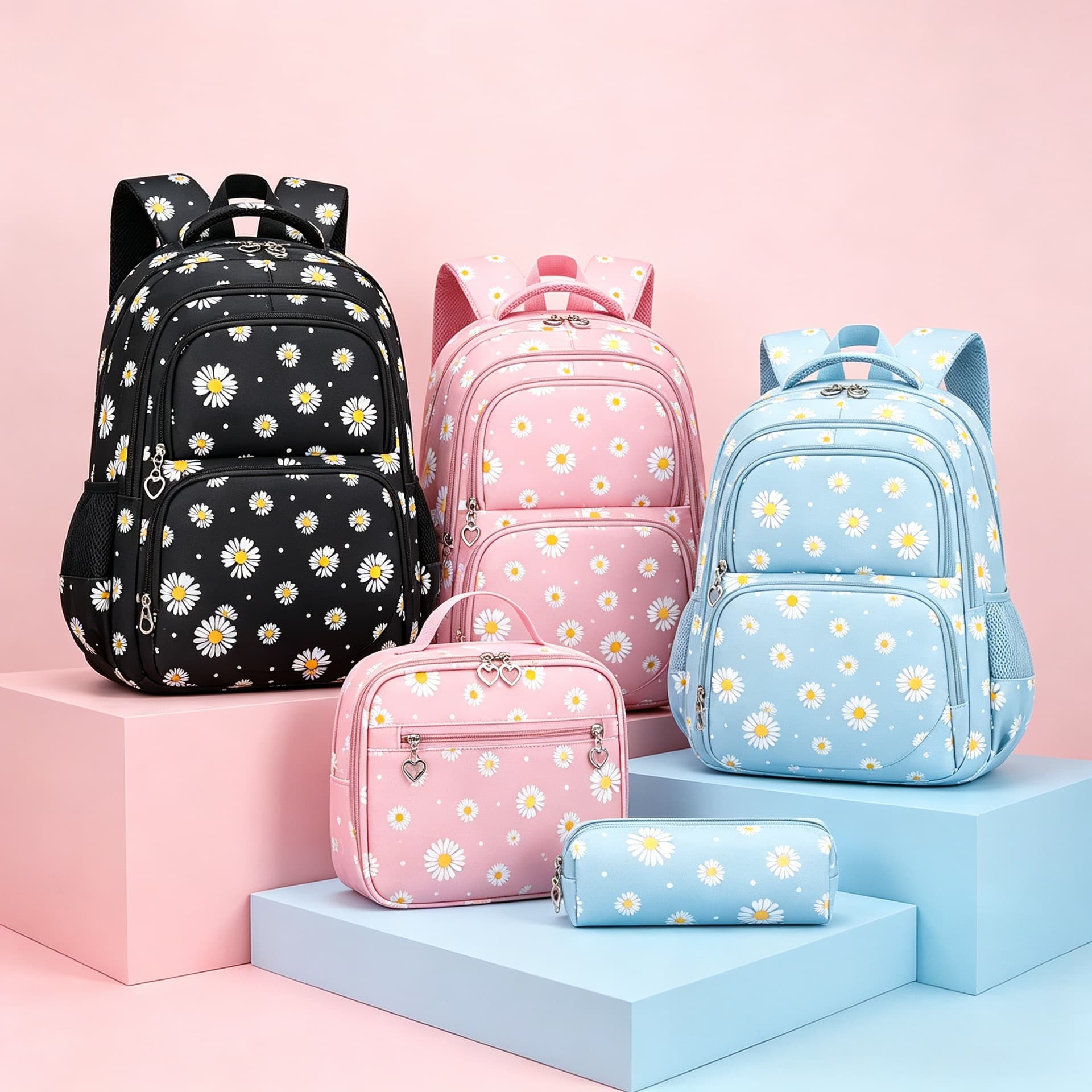 Wholesale Cross-border Hot Selling Daisy Student 3-Piece Set Backpack Large Capacity Water-Resistant Lightweight Casual Shoulder Bag for Export