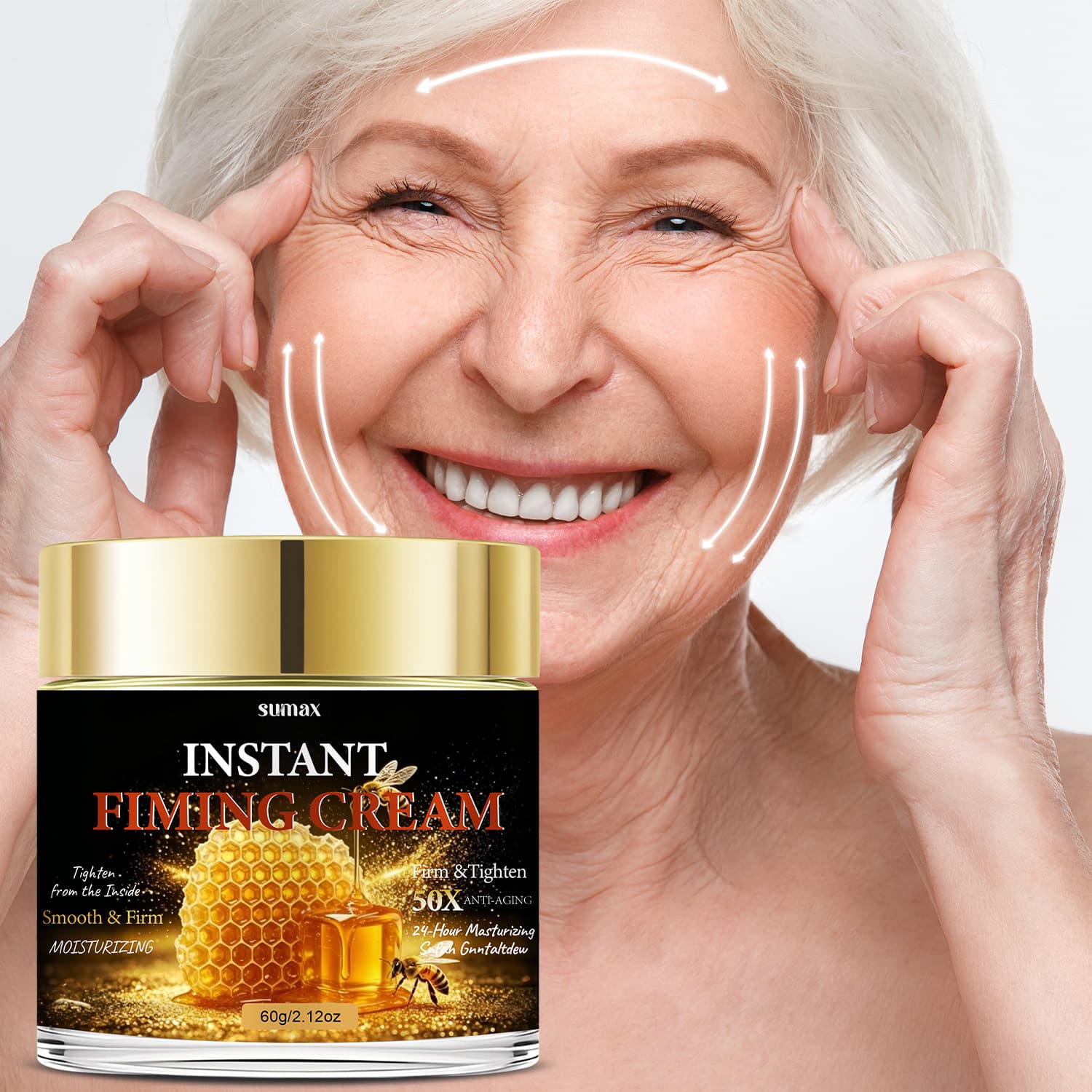 SUMAX cross-border export exclusively for English packaging 60g gold cap transparent bottle Super Bee Venom Facial Firming Cream