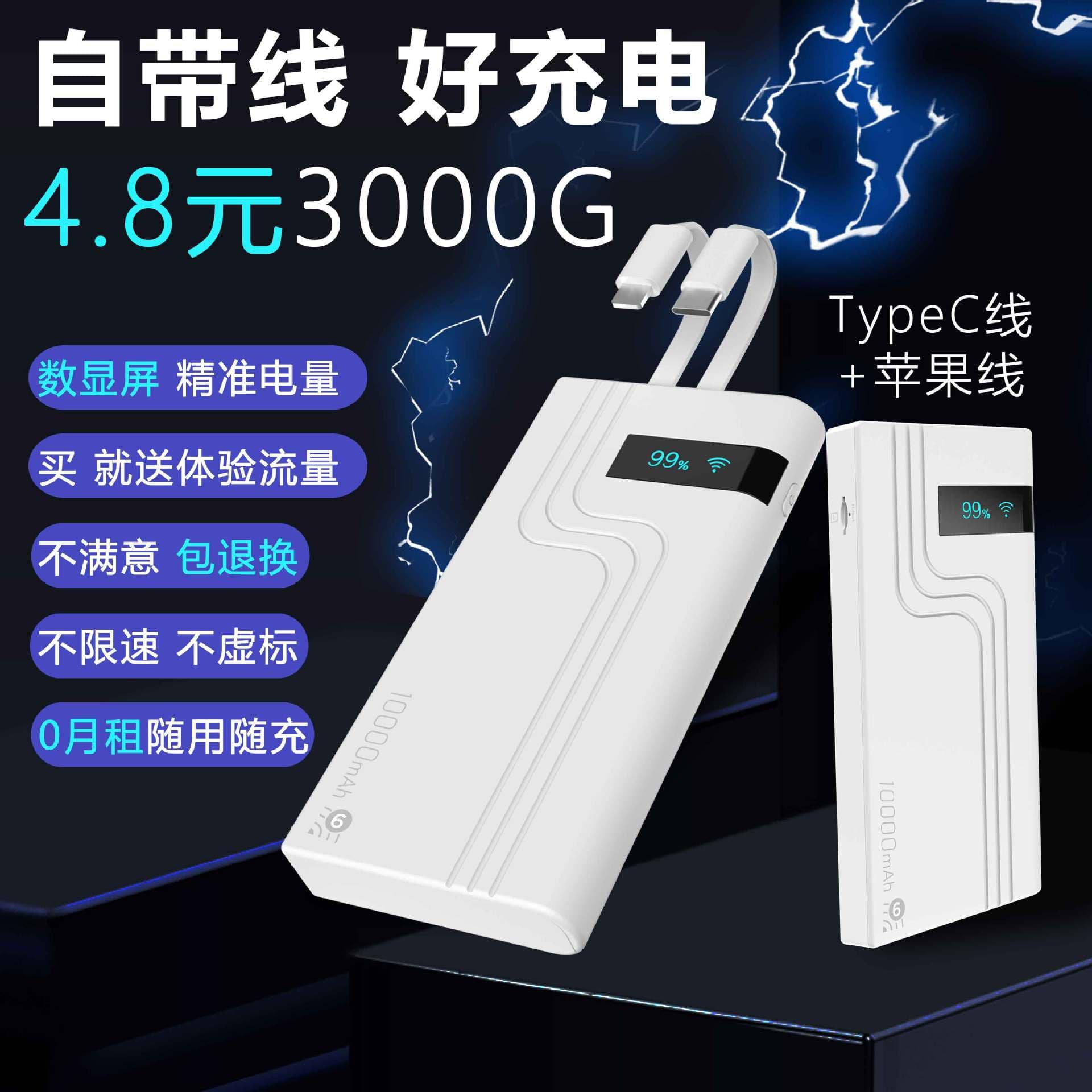 Portable WiFi Power Bank with 10,000mAh, Mobile 6 Wireless 4G MIFI Router, Built-in Cable, No SIM Card Needed