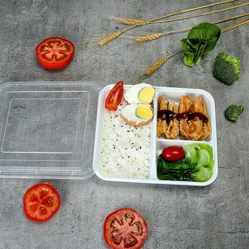 Wholesale disposable lunch boxes, plastic four-compartment square lunch box processing, takeaway lunch boxes three-compartment meal