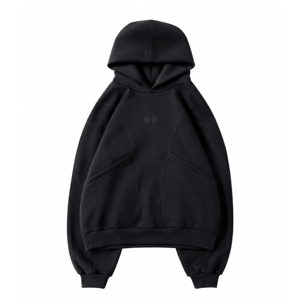 Paneled Zip Hoodie Black 3D Cutout Dark Label Loose Heavyweight Pullover Hoodie American Casual Top