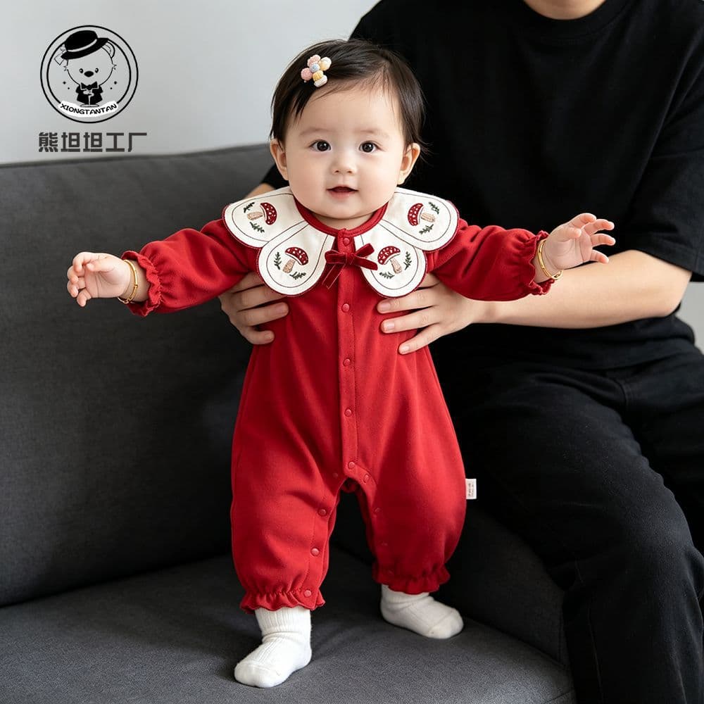 Baby Girl Autumn Outfit, Small Size Going Out Wear, Sweet Korean Style, Elegant Infant Embroidery Romper, Fall Baby Jumpsuit