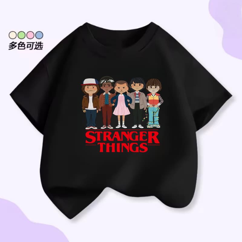Children's Summer Cotton T-Shirt 2026 New Cross-Border Europe and America Style Stranger Things + Crazy Zoo Kids Cotton T-Shirt