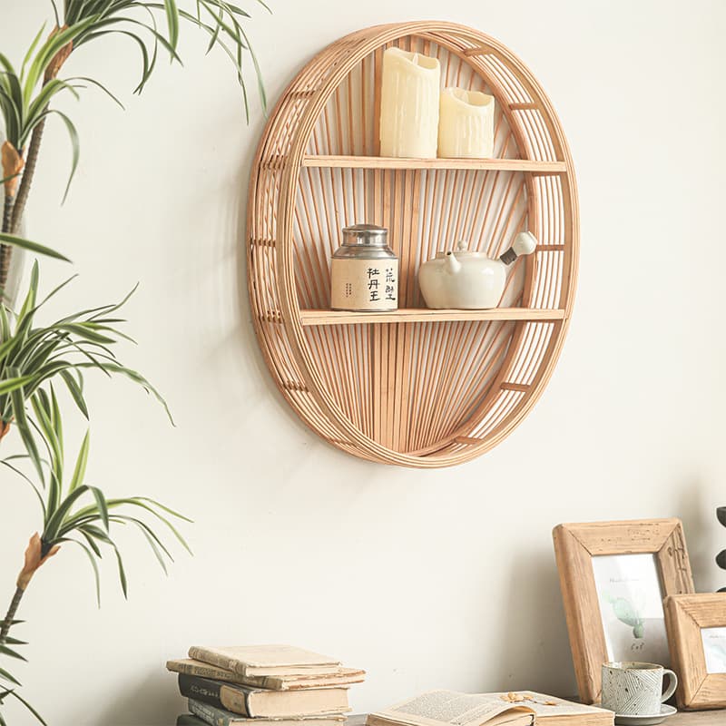 Custom Bamboo Woven Oval Wall Shelf, Creative Wall Decor for Entryway, Guesthouse Living Room Decoration