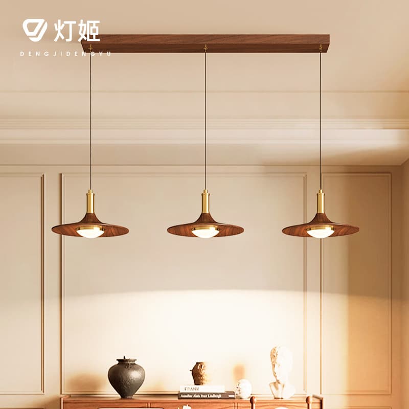 Retro Pendant Light Dining Room Light Solid Wood Mid-century Art Designer Log Style Homestay UFO Bar Dining Table Light Casa