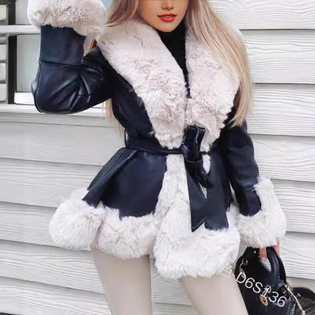 Parisian High-End Women's Original Fur Collar Winter Coat Puffer Jacket Mixed Leather And Fur Edges Unique Design Outerwear