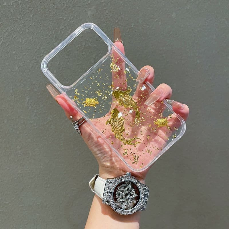 Chinese style gold foil koi suitable for Apple 17 mobile phone case transparent iPhone16promax female model 15promax