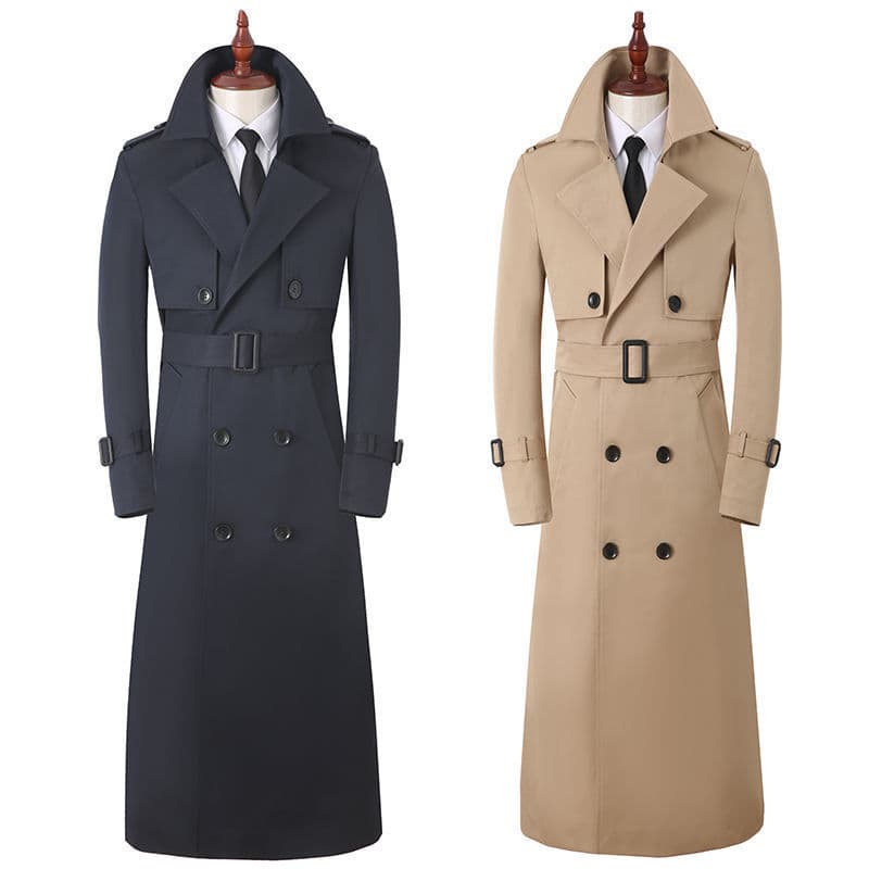 British style men's trench coat, extra long, over the knee, trendy, high-end Korean style, business-like, handsome, versatile, new spring and autumn coat.