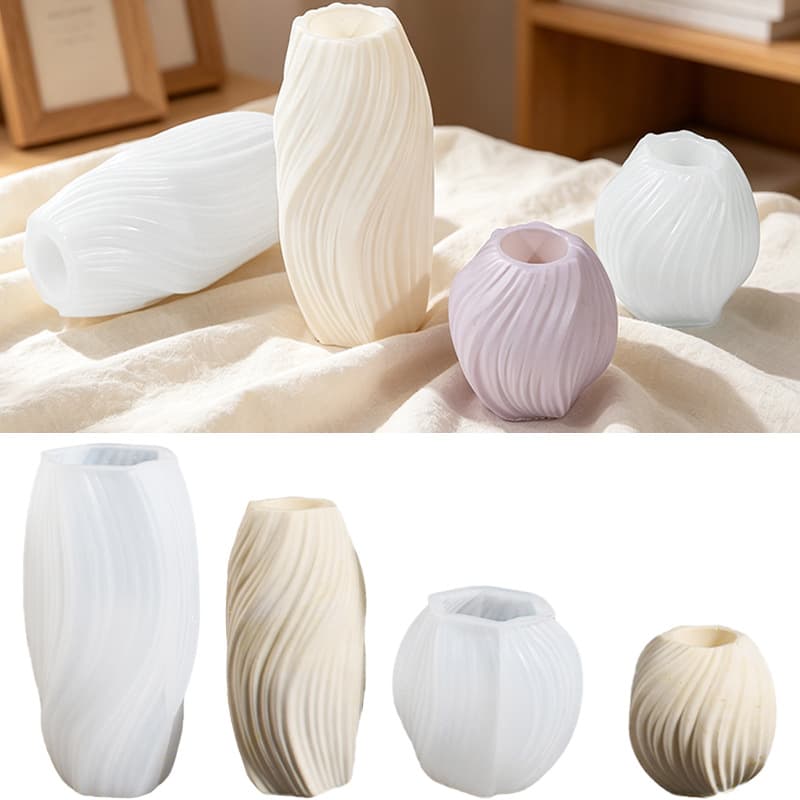 Nordic Style Vase Silicone Mold DIY Luxury Wave Thread Storage Jar Plaster Ornament Epoxy Resin Mold