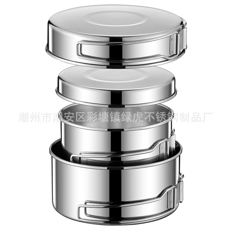Outdoor Stainless Steel Cookware Set Cross-border Hot Seller Camping Portable Pot Set 2-3 Person Cookset Japanese Picnic Lunch Box