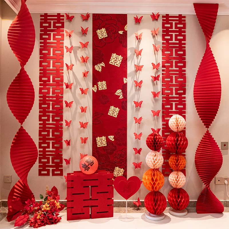 Wedding Ceremony Setup Wedding Room Decoration Set Groom's New Home Bride's Bedroom Streamers Hanging Decor Wedding Morning Robe Background Wall