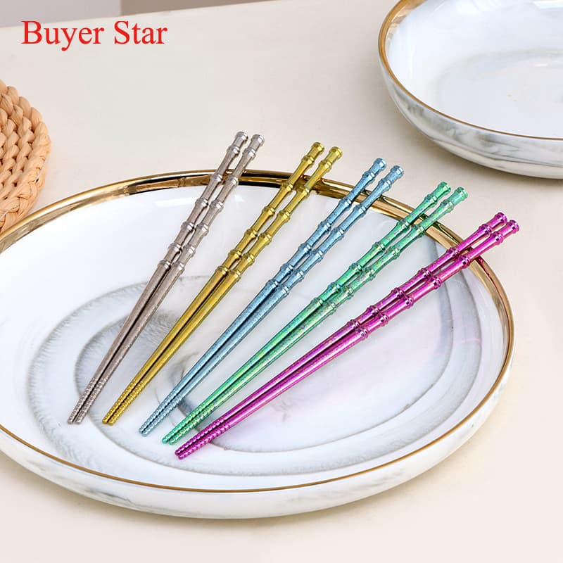 Creative Pure Titanium Bamboo Joint Chopsticks, Household Adult Colored Ice Crystal Lightweight Chopsticks, Portable Outdoor Picnic Tableware Chopsticks