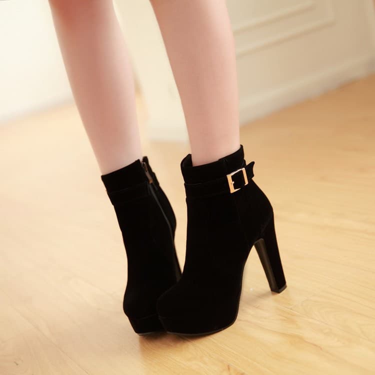 Autumn/Winter Korean Style High Heel Women's Shoes Suede Chunky Heel Black Short Boots Versatile Martin Boots Women's Boots Red Wedding Boots