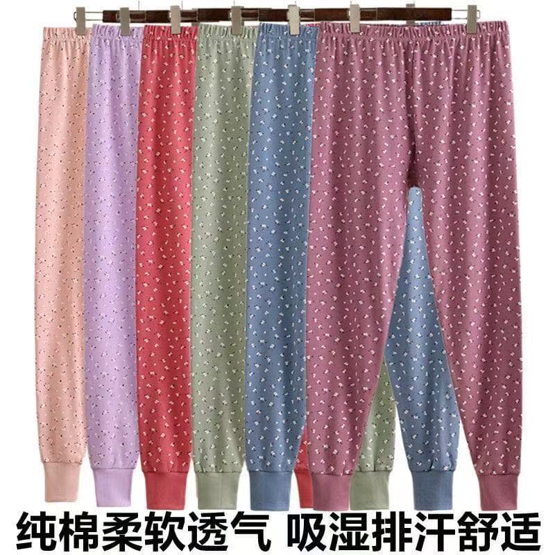 Pure Cotton Long Johns for Women, Middle-Aged and Elderly, High-Waist, Loose Fit, Printed, Thermal, Thin, Home Sleep Pants, Mother's Lining Pants