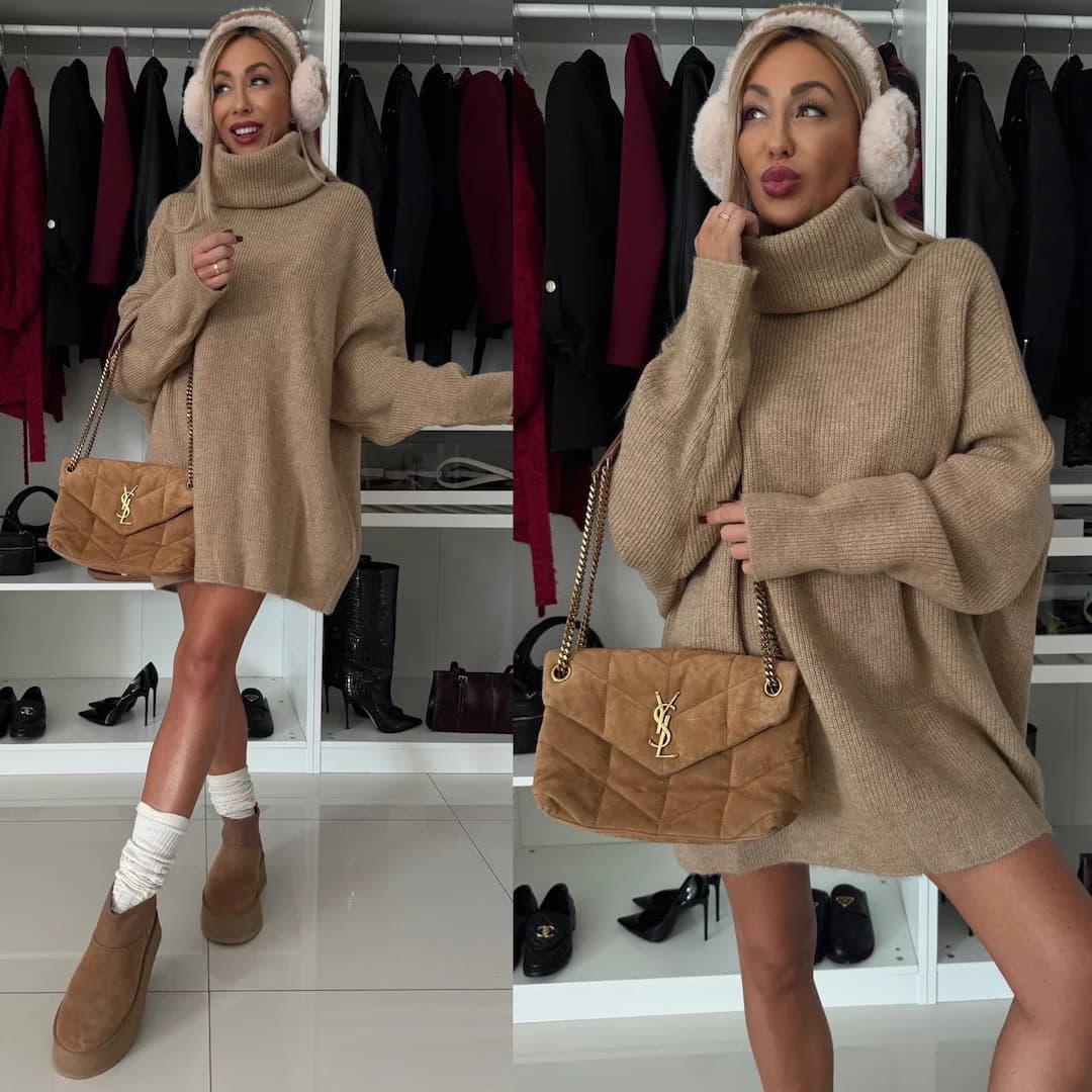 2026 Amazon Europe and America Autumn/Winter New Women's High Neck Long Sleeve Knitted Long Sweater Women's Top