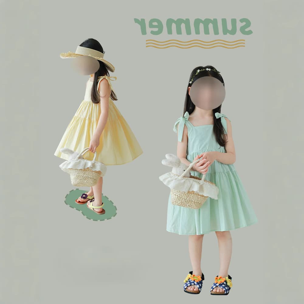 Girls' Dress Summer New Fashion Simple Solid Color Tie Dress Sling Dress for Toddlers and Little Girls Dropshipping