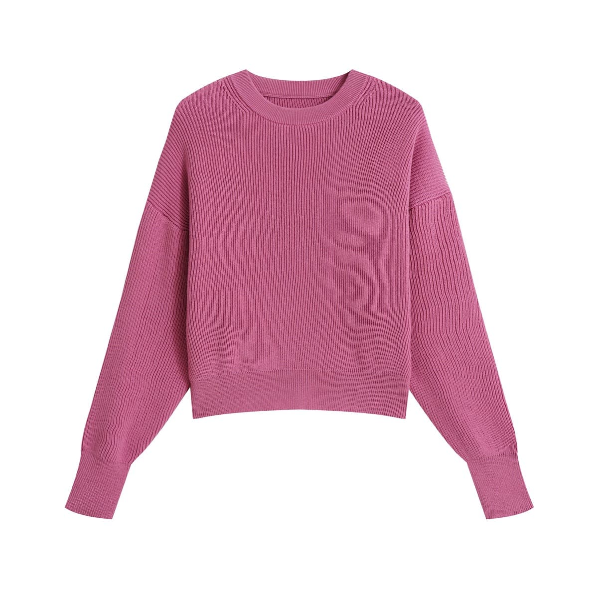 Women's Ribbed Knit Crew Neck Short Cropped Sweater Long Sleeve Knitwear