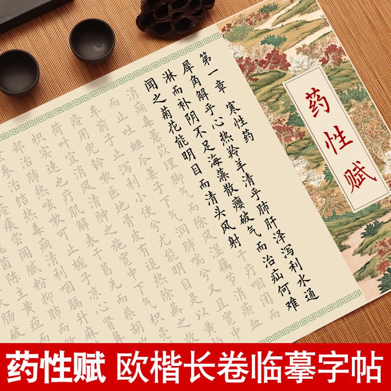 Properties of Medicinals small regular script copying copybook European style regular script long scroll, traditional Chinese medicine classics Huangdi Neijing and Sincerity of Great Physicians steel