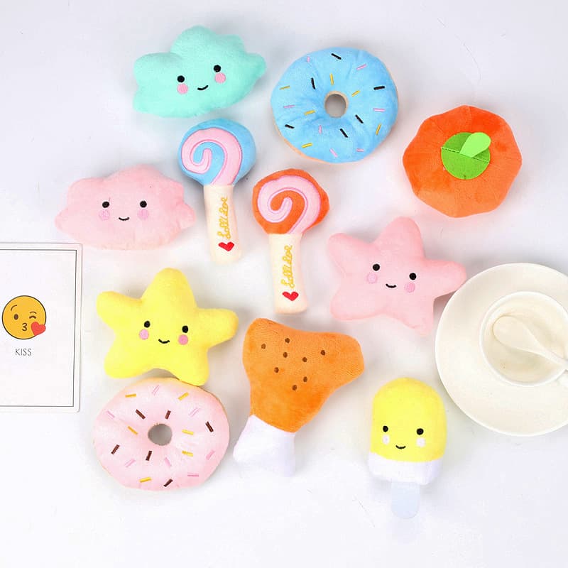 Pet Plush Squeaky Chew Toys for Dogs and Cats, Multiple Styles and Colors, Fruit and Animal Designs