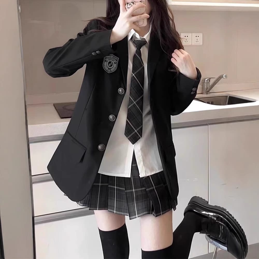 Original School Uniform JK Blazer Women 2024 New Autumn/Winter Thickened College Style Suit Set Casual Black Blazer