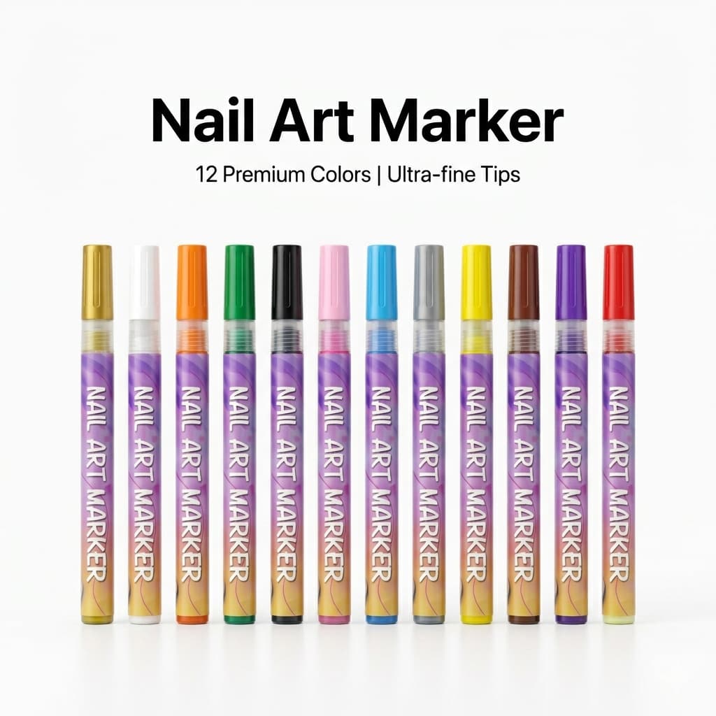 Nail Art Marker Cross-Border Supply Export Model 0.5mm 12 Colors Quick-Dry Nail Art Pen