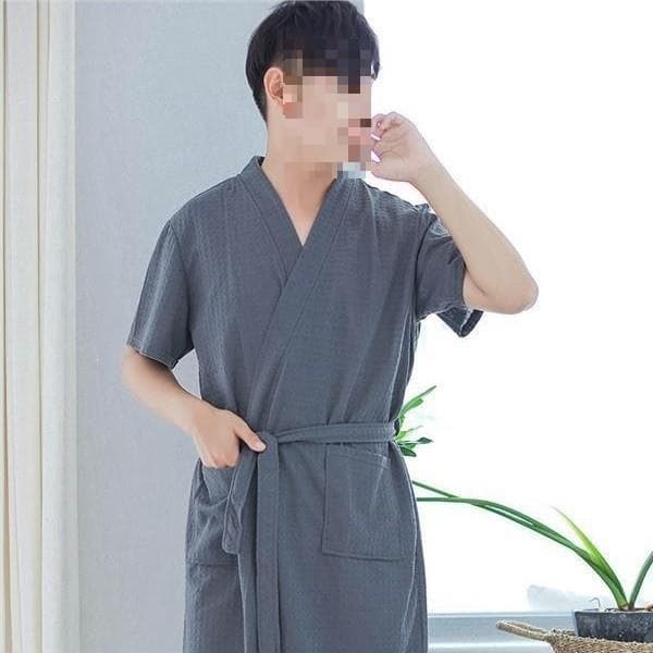 Men's Bathrobe Spring Summer Thin Short Sleeve Long Quick-Dry Swimming Robe Bathrobe Pajama Loungewear