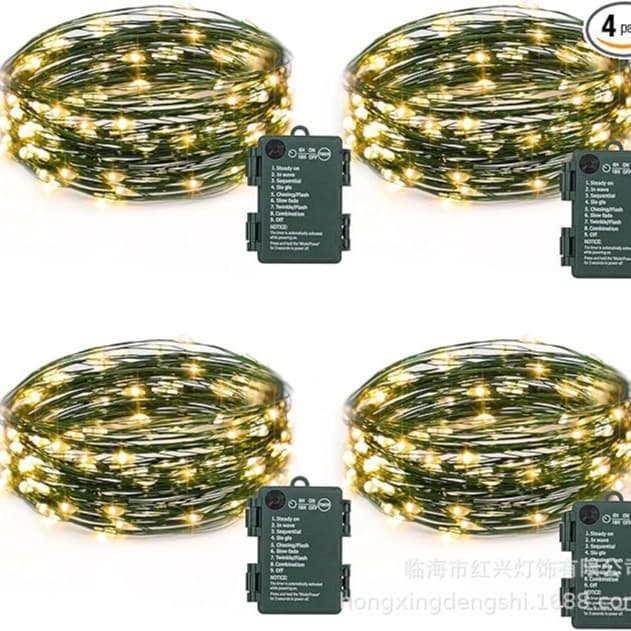 Dark Green Constant On and Flashing Copper Wire Light String, Eight-Function LED Copper Wire Christmas Tree Decoration Light String