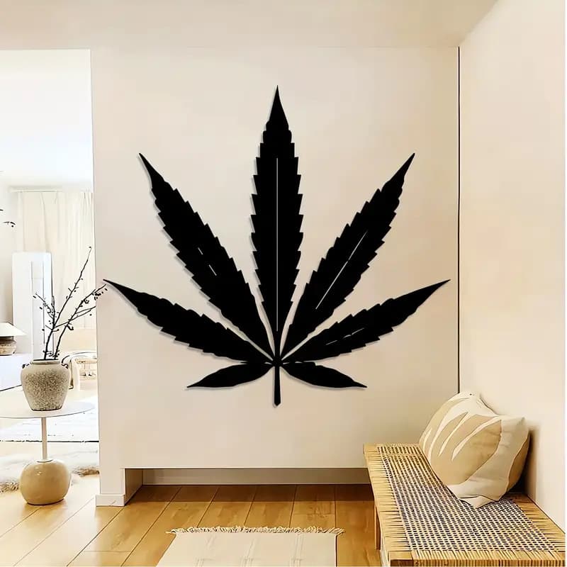 Cross-border Hot-selling Black Metal Weed Leaf Wall Art Iron Plant Wall Decor Black Abstract Weed Leaf Wall Decoration