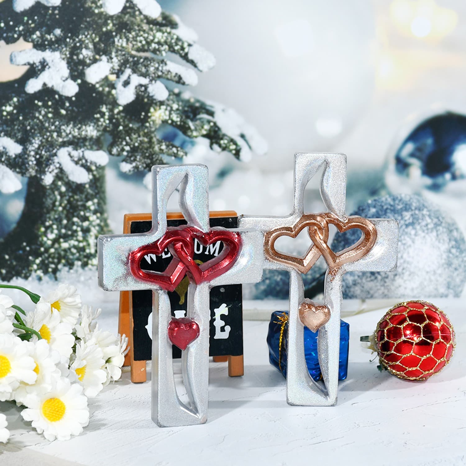 Deyi Life DIY Resin Mold Double Heart Cross Silicone Mold Valentine's Day Pendant Wall Hanging Decor