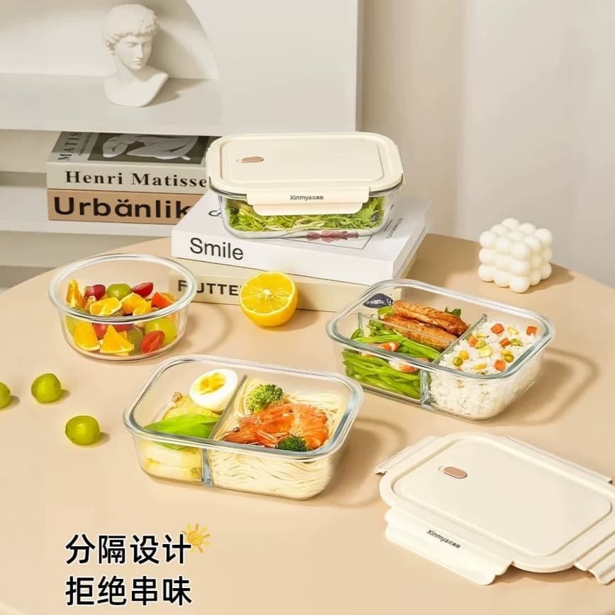 Compartmented lunch box for office workers with lunch box microwave oven special bowl glass extra large lunch box large capacity lunch box