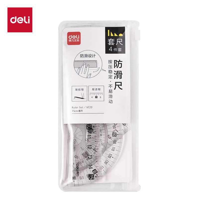 Deli VC23 Anti-Slip Ruler Set 15cm (Transparent) (Set)