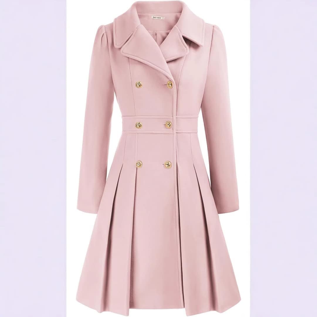 Amazon Cross-Border European and American Notch Lapel Double-Breasted Thick A-Shaped Pea Coat with Flap Pocket Pantss and Lining