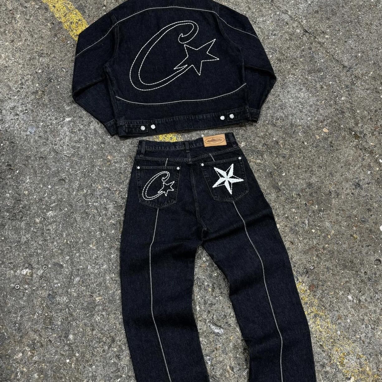 Cross-border Corteiz Devil's Island Denim Set High Street Western Denim Jacket Loose Jeans Trendy Brand