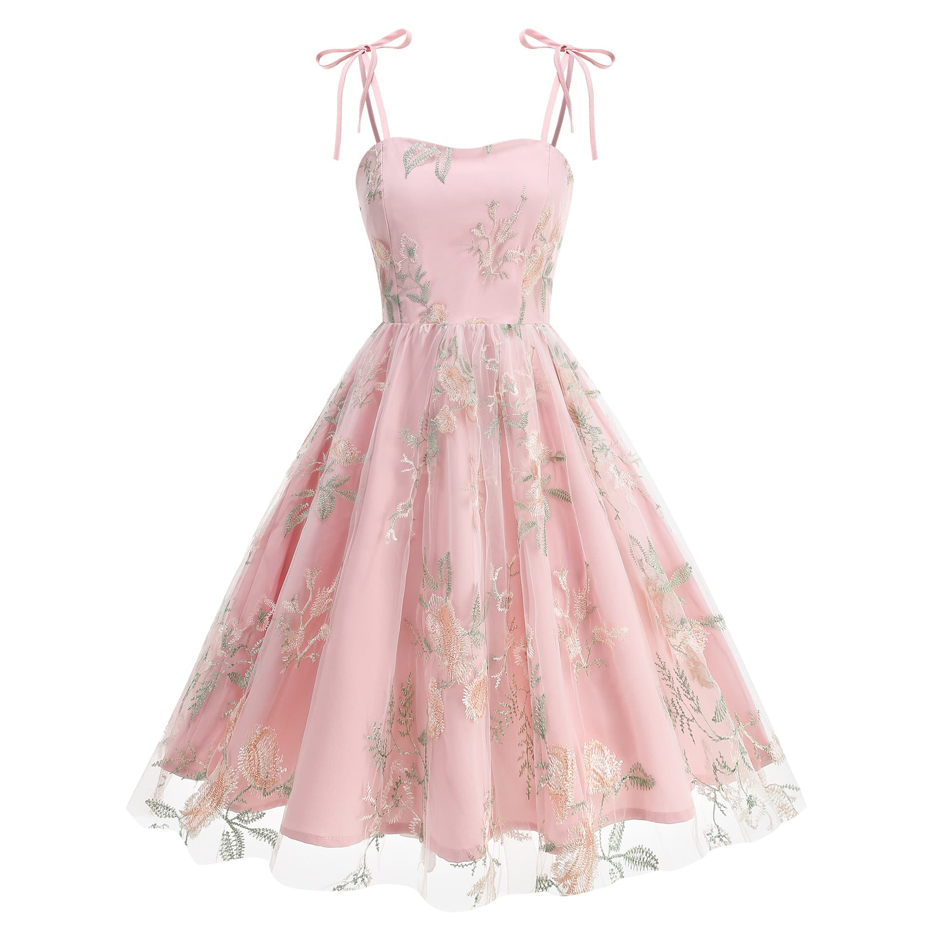 Amazon Cross-border European and American Foreign Trade Sling Embroidered Dress Vintage Hepburn Dress Fashion New Lace-up Dress