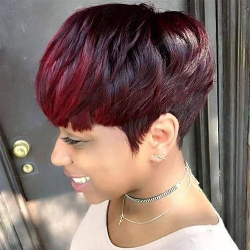 Cross-border Europe and America Women's Wig Fashion Gradient Short Bob Wig Wine Red Full Wig Cap