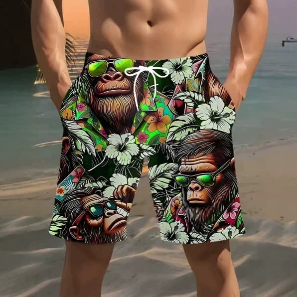New 3D monkey print design quick drying men's shorts outdoor casual beach vacation surfing fashion casual shorts