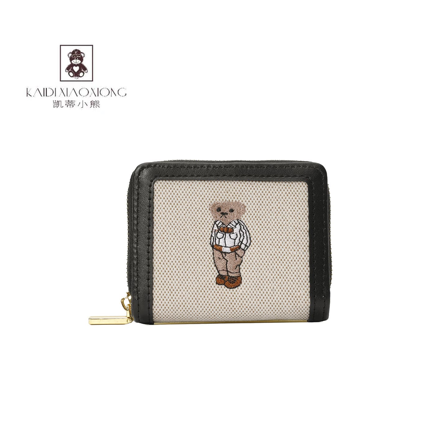 Katie Bear Original Factory Women's Wallet Canvas Embroidered Short Wallet Women's Bag Zipper Clutch