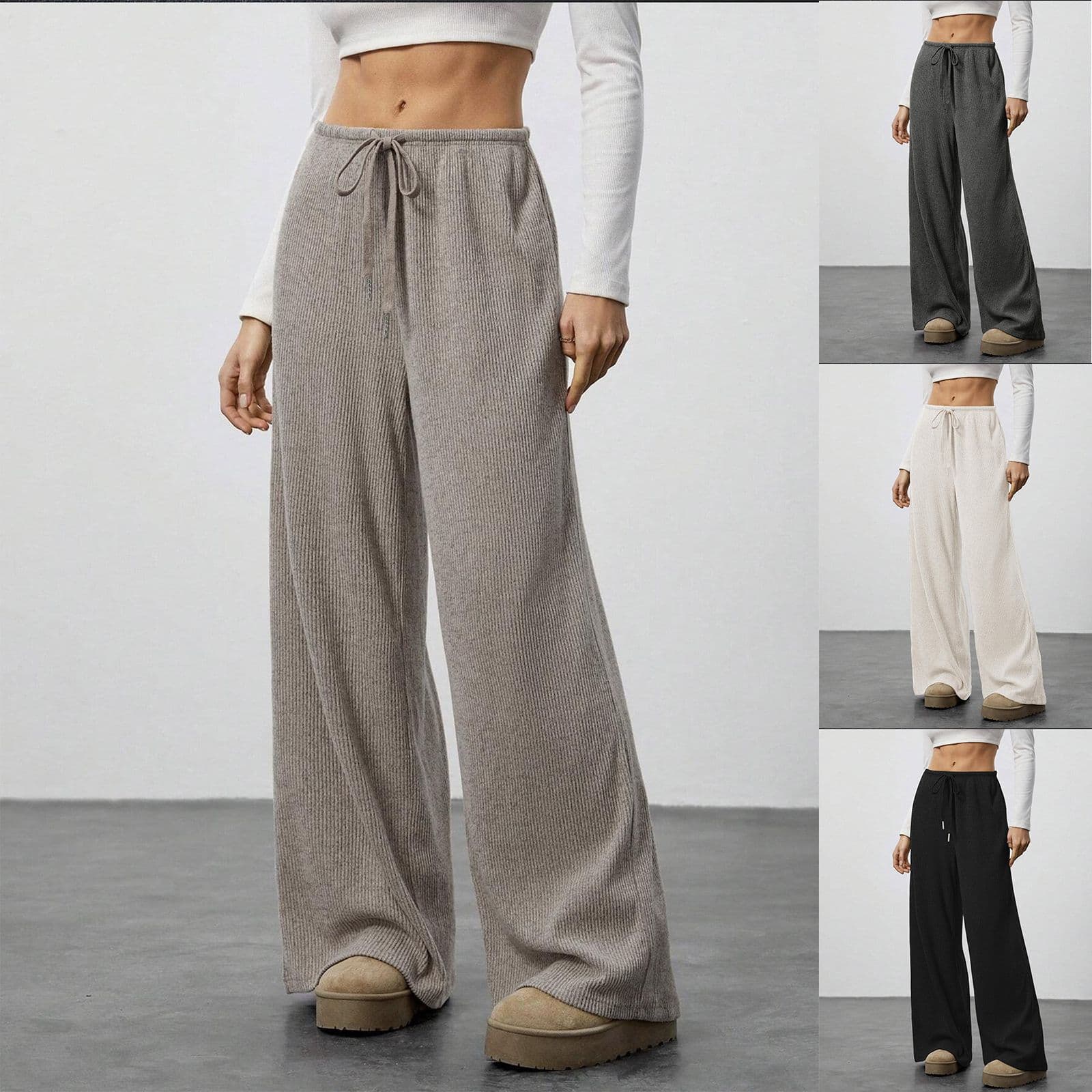 Women's Casual Drape Pants, Amazon Spring Summer European American New Fashion Drawstring Wide-Leg Pants