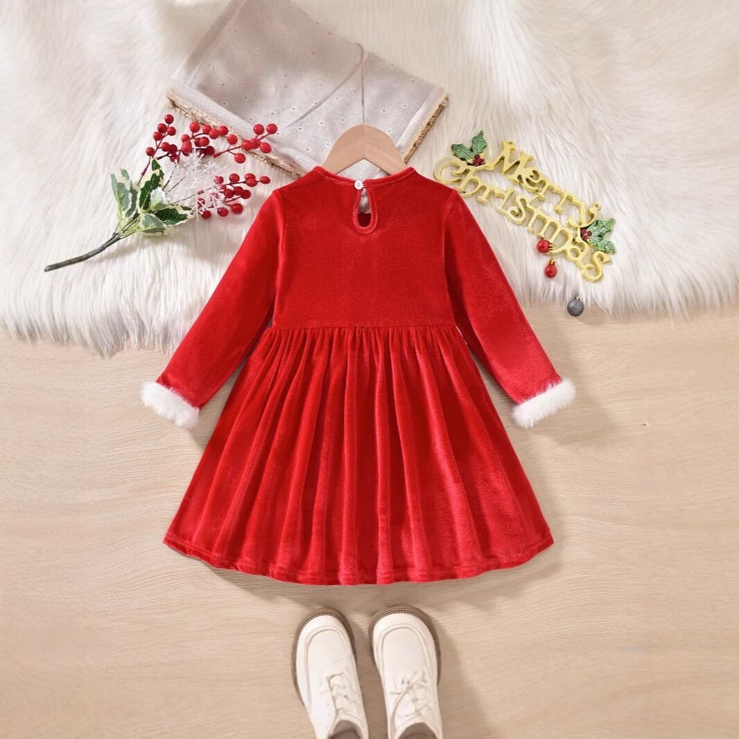 Girls Christmas Dress Red Long Sleeve Plush Princess Dress Baby New Year Celebration Outfit Autumn Winter Fashionable Dress