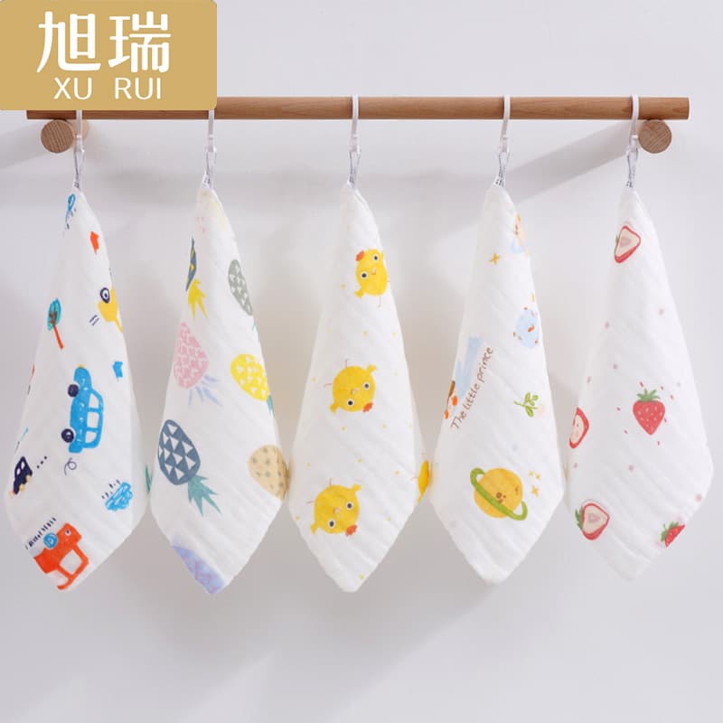 Six-layer high-density pure cotton gauze small square towel wholesale, baby face towel, all-cotton children's towel, gauze dribble bib