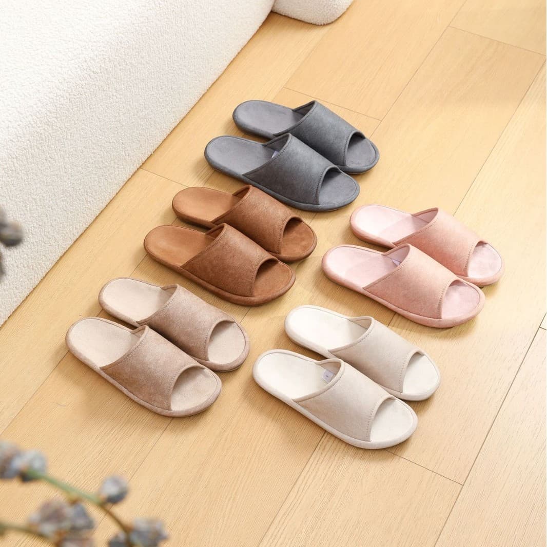 Wholesale anti-slip lightweight upturned basin-bottom home slippers for guests, arch-support basin-bottom high-end faux leather unisex house slippers