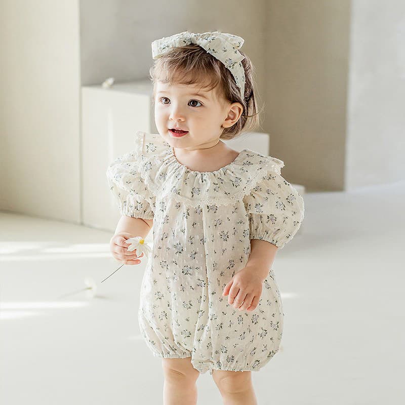 Baby Floral Print Romper for Girls, 100-Day Celebration Outfit, Little Girl Birthday Photo Dress, Summer Bodysuit