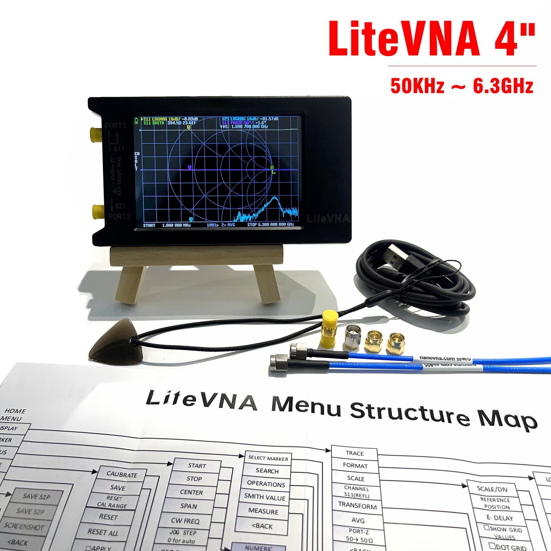 LiteVNA NanoVNA Upgraded Antenna Shortwave 50KHZ-6.3GHZ 4-inch Vector Network Analyzer