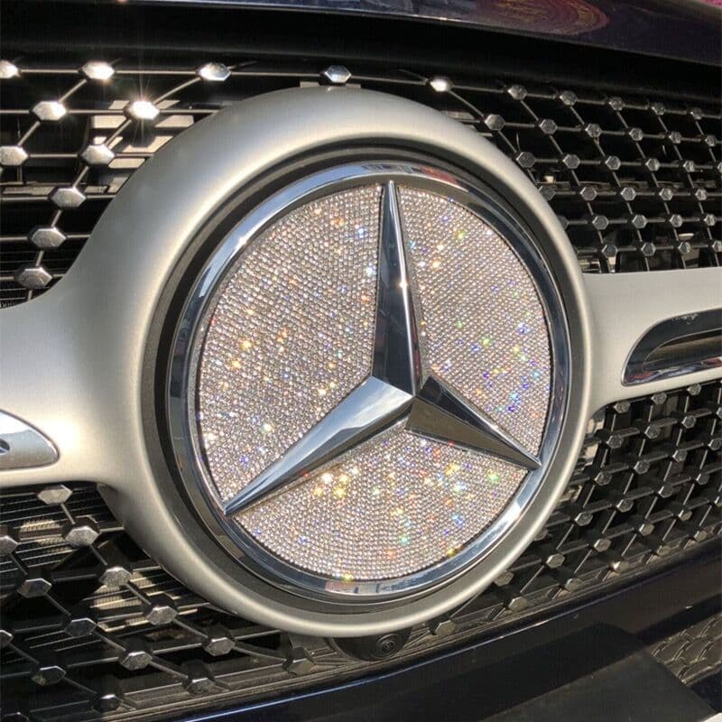Suitable for Mercedes-Benz C-Class E-Class car logo diamond decorative stickers front and rear tail logo crystal glass diamond stickers source factory