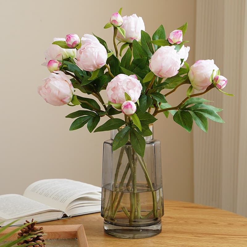 European Style Mini 2-Head Artificial Peony Flower Wedding Home Soft Decoration Flower Arrangement Silk Flower Placement Floral Art Artificial Peony