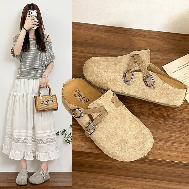 2026 Fall New Thick-Soled Closed-Toe Birkenstock Shoes for Women Lazy One-Step Slip-On Slippers Vintage Retro Closed-Toe Slides